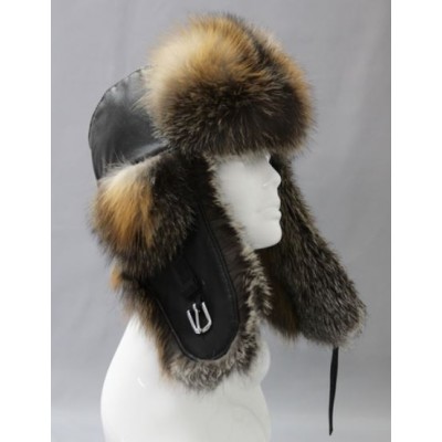 Bilodeau - Aviator hat, cross fox fur and black leather